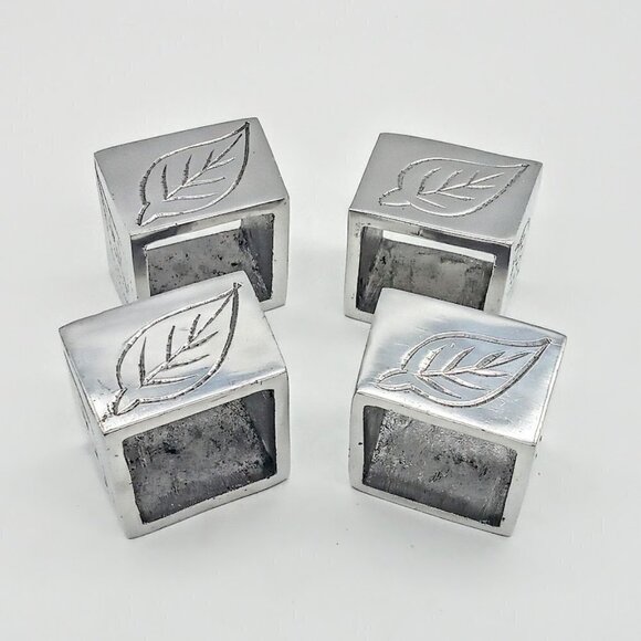 Pier 1 Silver Pewter Etched Leaves Square Napkin Rings - Picture 3 of 6